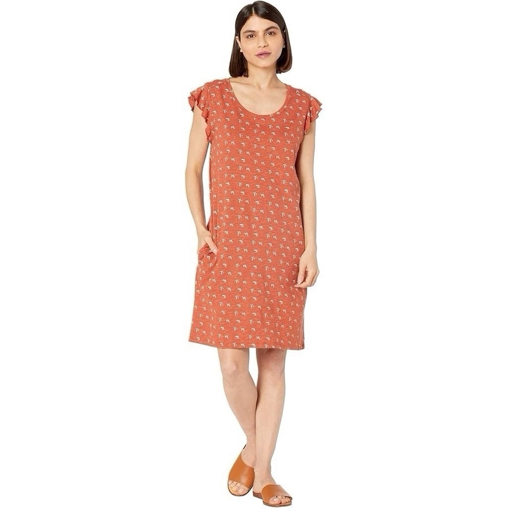 Toad & Co Rufflita Dress‎ Womens Small Orange Flutter Sleeve Cotton Shift